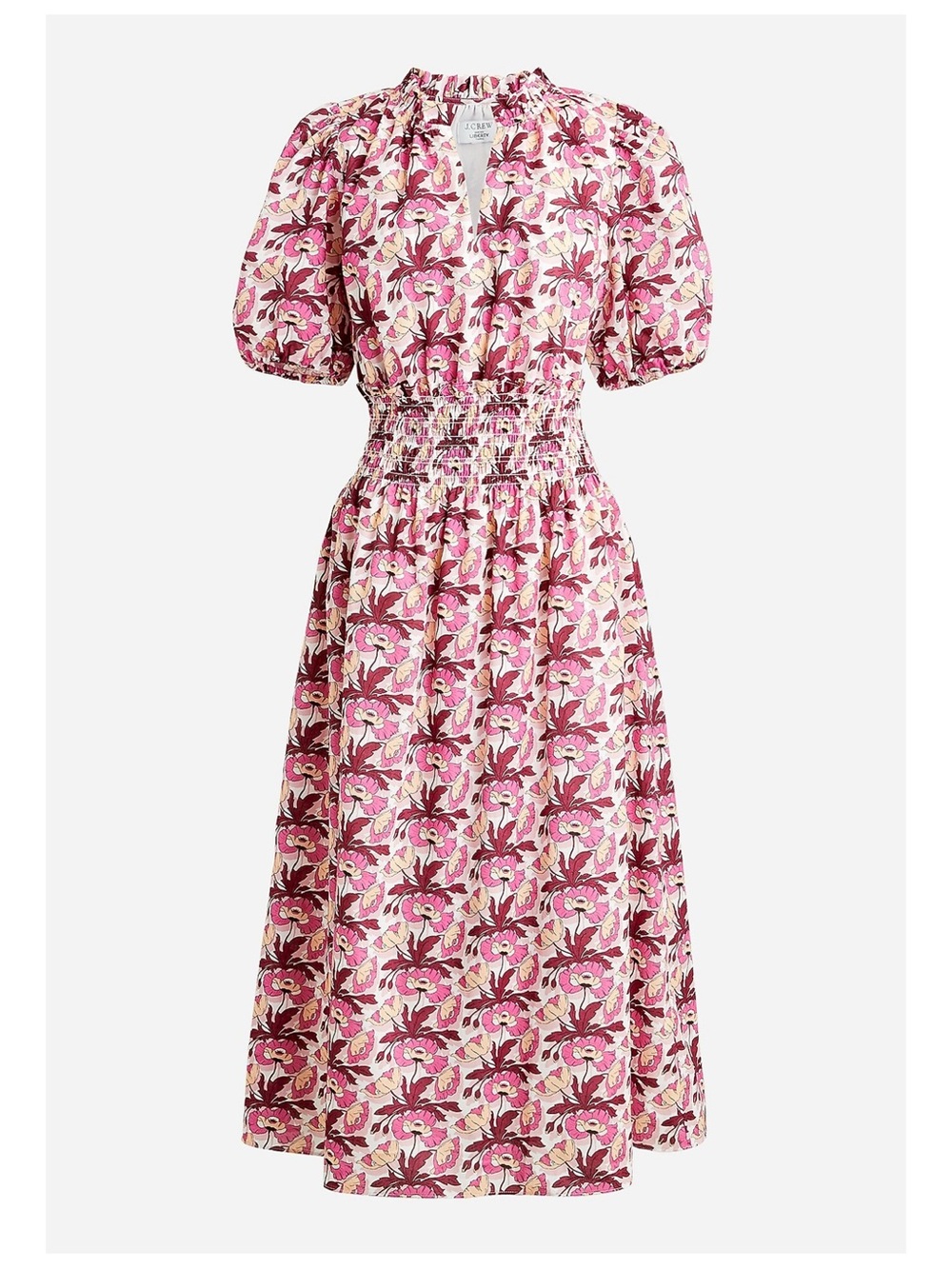 J. Crew x Liberty Fabric Smocked Waist Midi Dress Womens L Butterfield Poppy